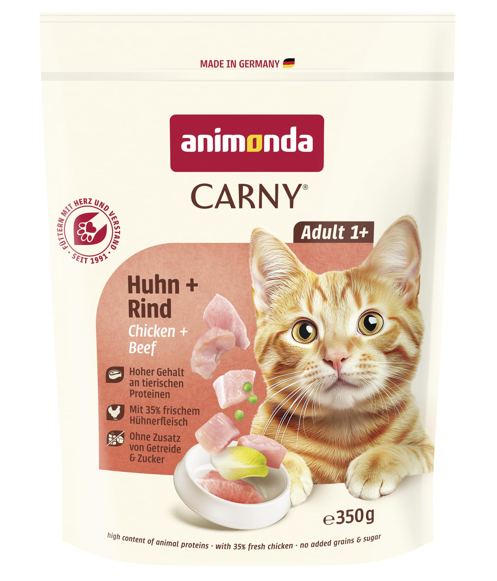 animonda Carny Katzen Trockenfutter Huhn + Rind (1 x 350 g), Trockenfutter für ausgewachsene Katzen, Katzenfutter ohne Getreide und Zucker…