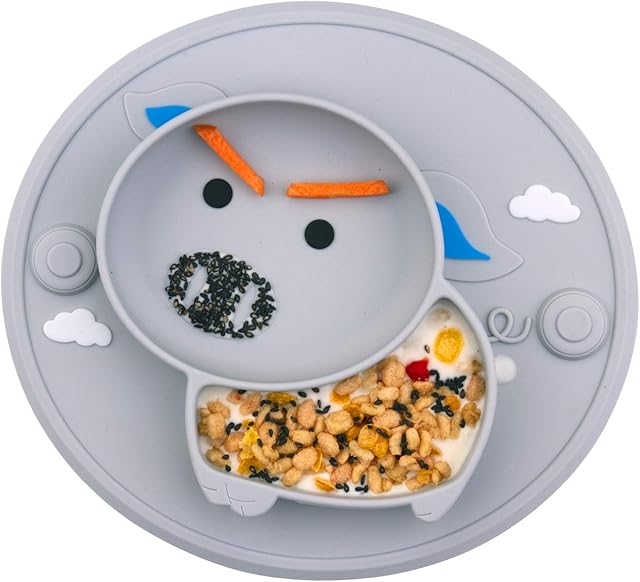 Baby Divided Plate Silicone- Portable Non Slip Child Feeding Plate with Suction Cup for Children Babies and Kids BPA Free Baby Dinner Plate Microwave Dishwasher Safe