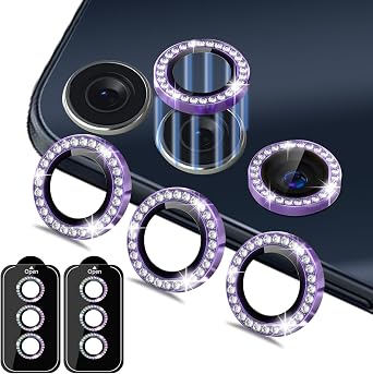 Zeking 2 Set for Samsung Galaxy S25 FE 5G Camera Lens Protector, Glitter Bling Sparkly Tempered Glass Camera Cover Protector Metal Individual Ring [Installation Tray Alignment Kit] Bling-Purple