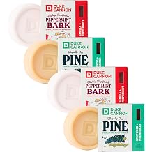 Duke Cannon Holiday Soap for Men, Illegally Cut Pine 2 Pack & Peppermint Bark 2 Pack Scented 5 oz Soap Pucks, Long-Lasting Extra Large Bars for Refreshing Daily Clean