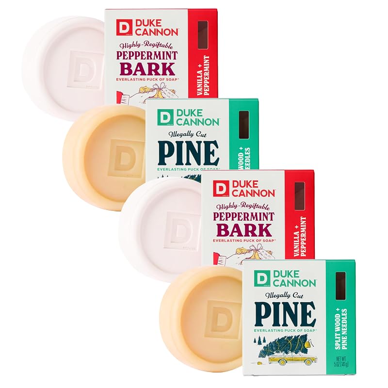 Duke Cannon Supply Co Sabonete em Barra com Fragrância de Pinho e Peppermint Bark, Pacote com 4