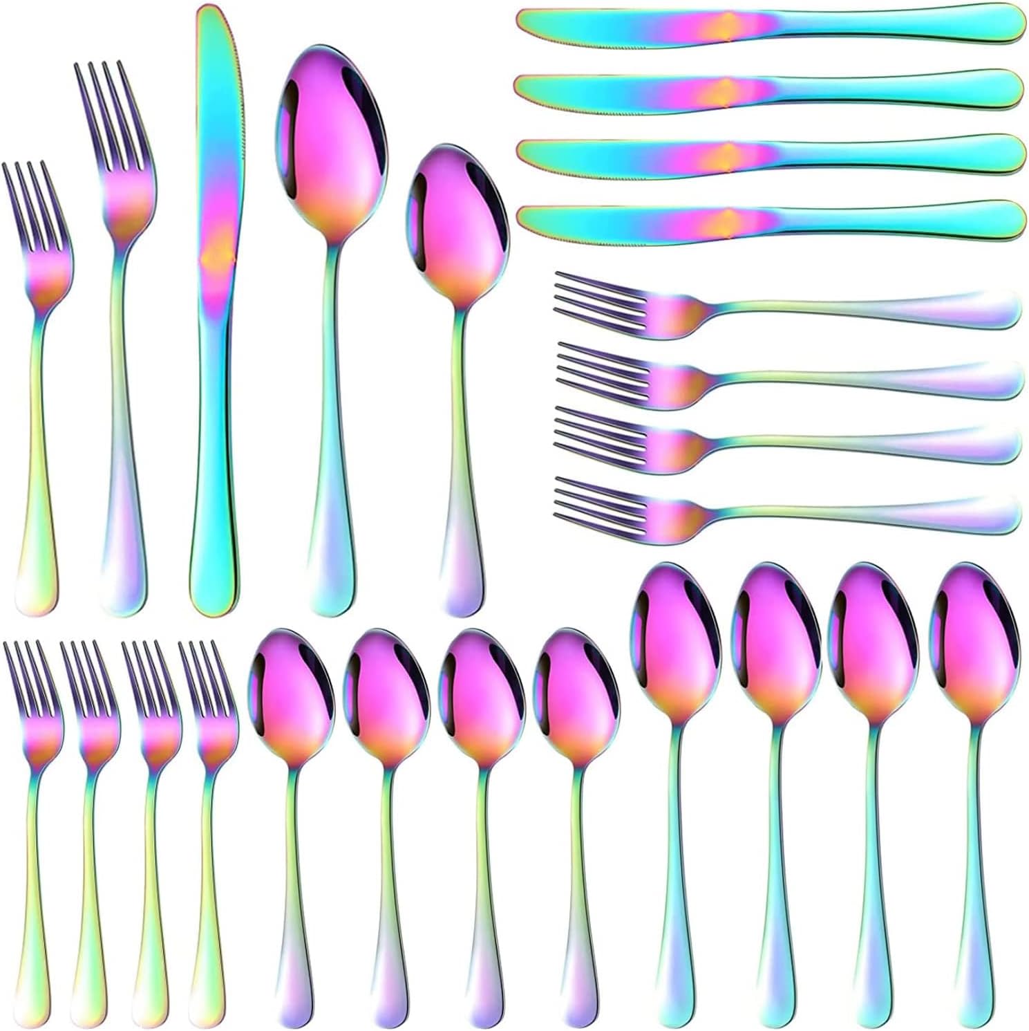 Stainless Steel Silverware Set, U-HOOME 20 Piece 18/0 Premium Flatware Utensil Set for 4, Mirror Polished Cutlery Set Includes Forks Spoons Knives, Mirror Polished, Dishwasher Safe (20 PCS, Colours)