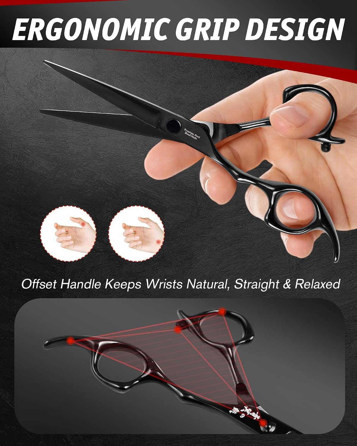 Hair Cutting Scissors Kit Professional, 6" Japanese 440C Stainless Steel Hair Scissors Set with Fine & Wide Tooth Comb and Rat Tail Parting Comb, Salon-Quality Haircut Scissors for Barbers & Home Use
