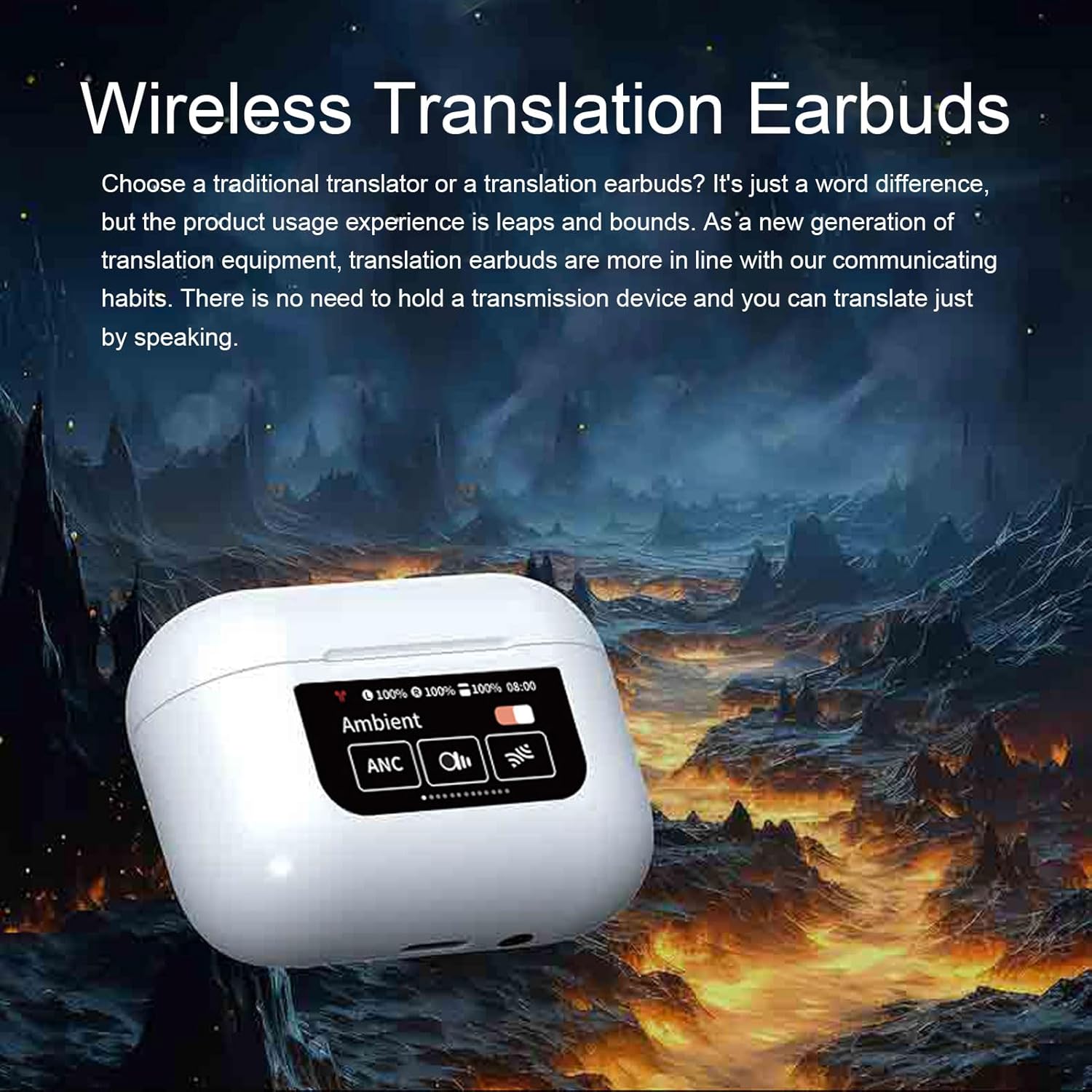Language Translator Earbuds, 144 Languages Real Time Translation Wireless Earbuds with ANC and BT 5.4 for Travel Business Calls Music (White)