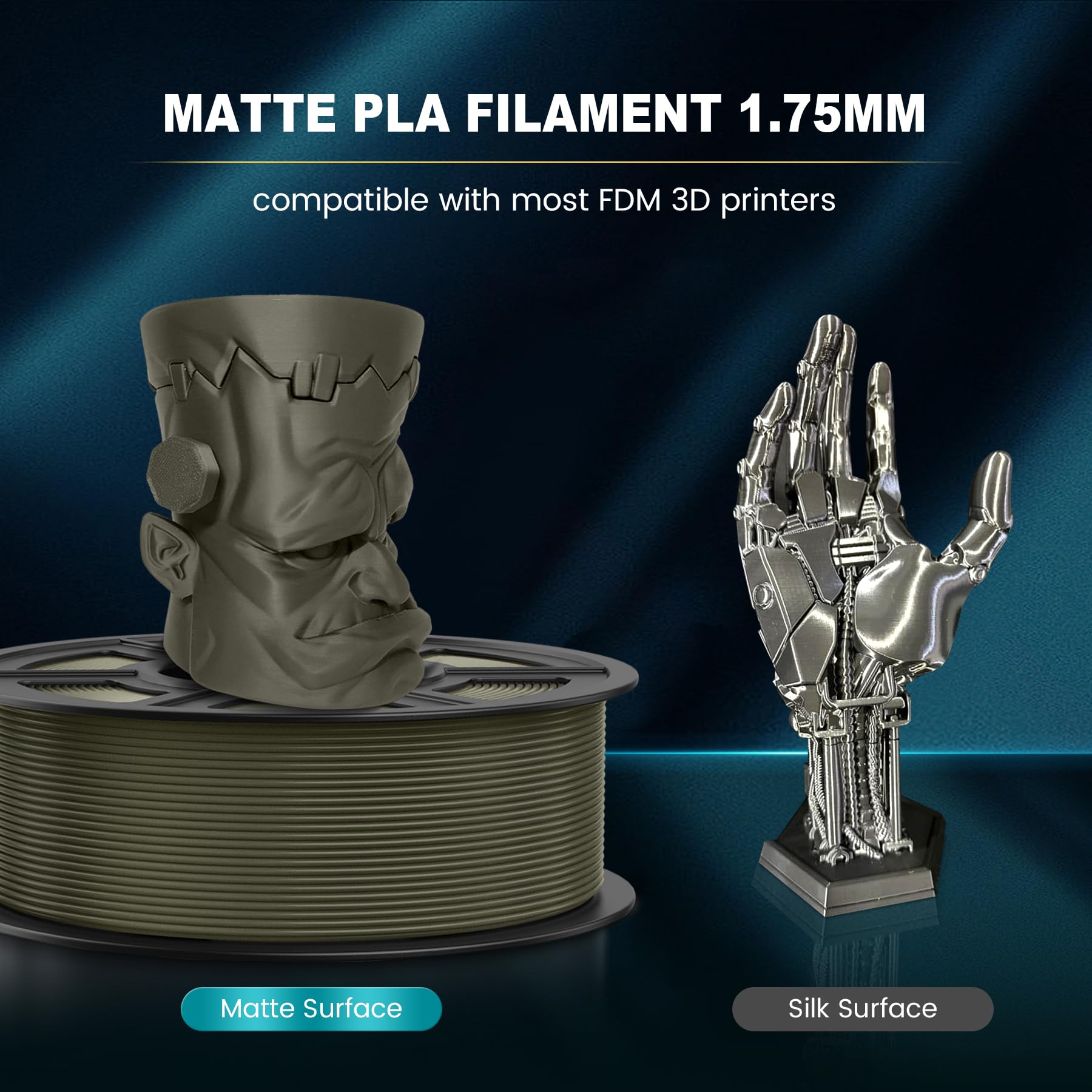 SUNLU 3D Printer Filament Matte PLA Filament, Neatly Wound Matte PLA Filament 1.75mm ± 0.02mm, Fit Most FDM 3D Printers, Good Vacuum Packaging 3D Printing Filament, 1kg Spool (2.2lbs), Matte Clay