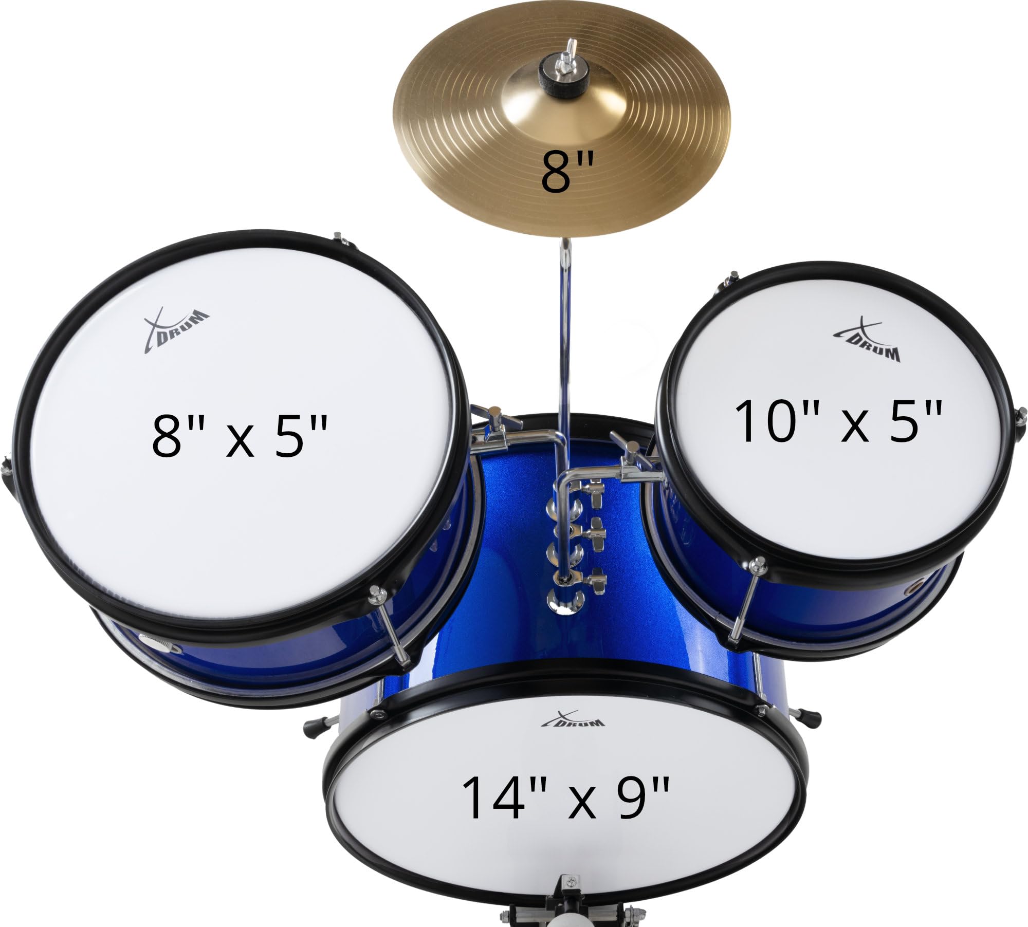 XDrum Junior KIDS Schlagzeug inkl. Schule - Kompaktes Kinderschlagzeug - Für Kinder im Alter von 3-5 Jahren - Kinderleichter Aufbau - Mit Schule, Hocker, Drumsticks & Stimmschlüssel - Blau