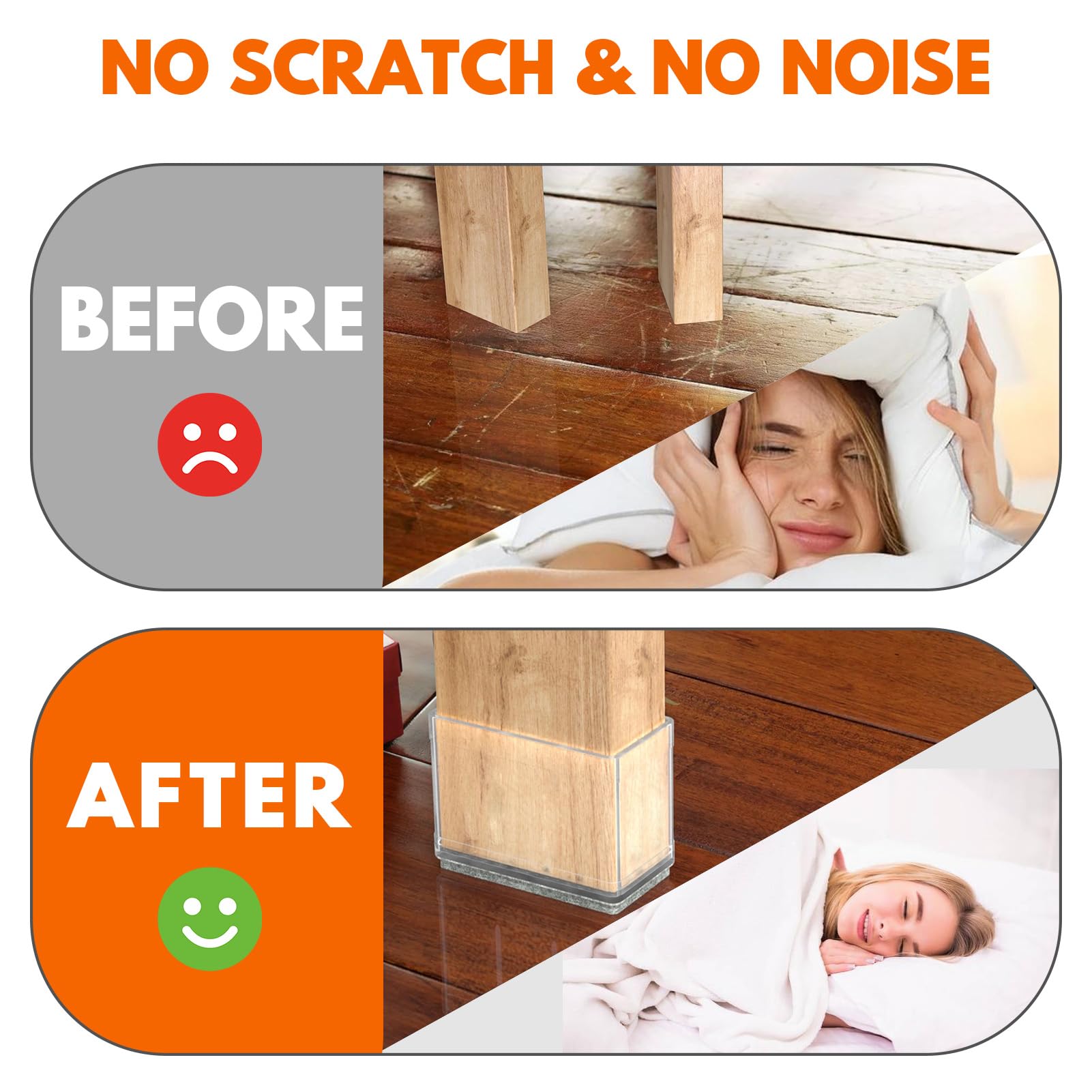 Protectores rectangulares para patas de silla para suelos de madera dura, 16 fundas de silicona para proteger suelos de azulejos de madera, almohadillas de fieltro, tapas de patas de muebles, reducen