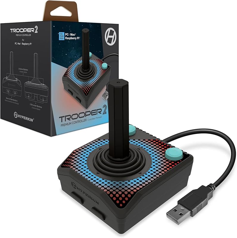 Controlador de juegos USB Hyperkin Trooper 2 Premium para PC, Mac, Linux | Gamepad clásico con estilo Atari y diseño ergonómico