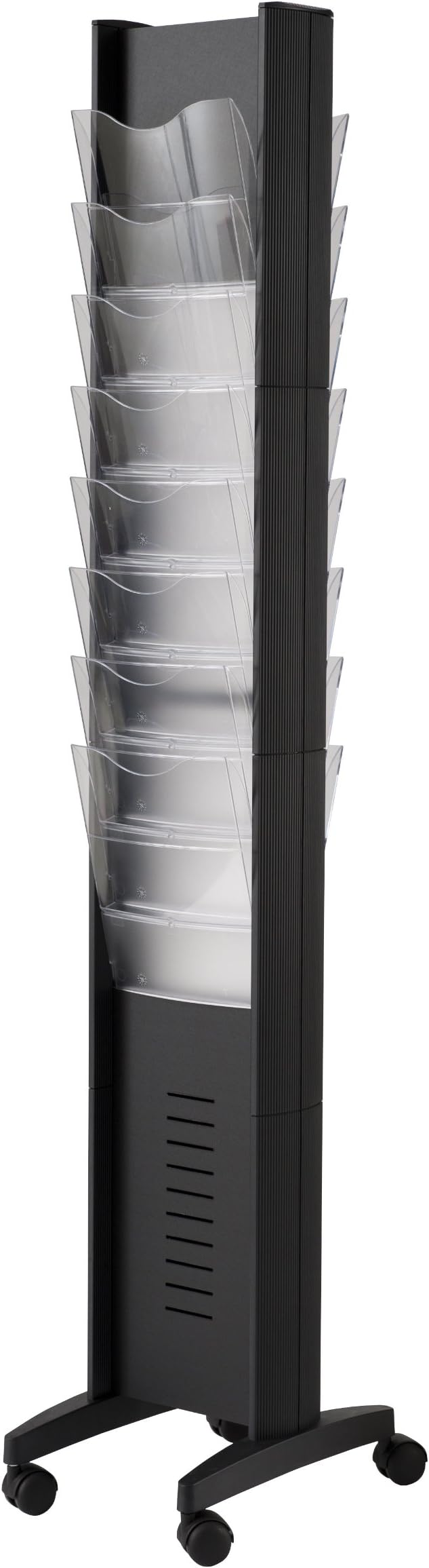 PaperFlow EPI Double-Sided Mobile Literature Display Rack, 16 Pockets, Letter Size, 66 x 11.8 x 15.17 Inches, Black (276N.01)