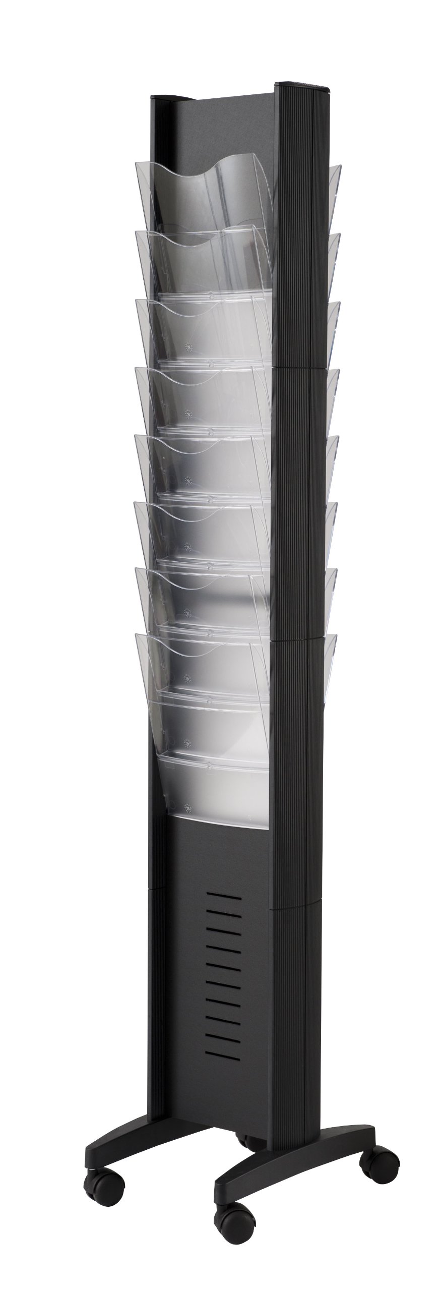 PaperFlow EPI Double-Sided Mobile Literature Display Rack, 16 Pockets, Letter Size, 66 x 11.8 x 15.17 Inches, Black (276N.01)