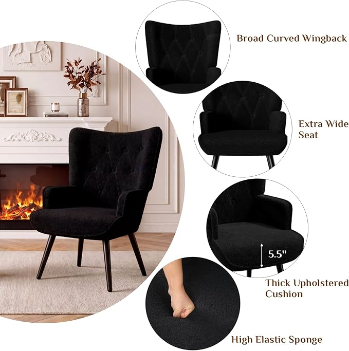 Sillón Tapizado Negro con Brazos y Patas Metálicas miniatura 4