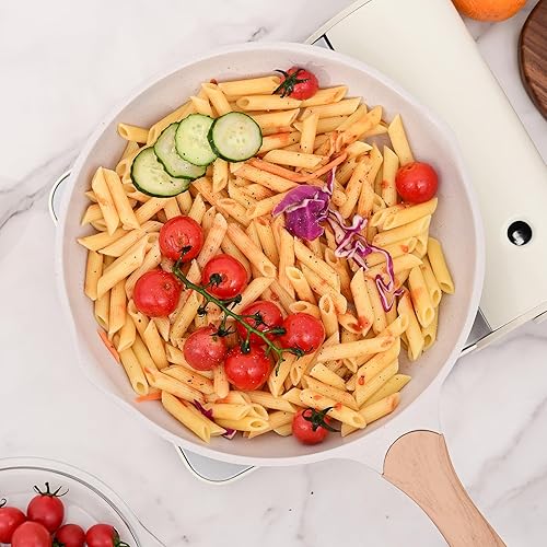 Miniatura 8 de JEETEE Sartén antiadherente de 12.5 pulgadas, utensilios de cocina con revestimiento de piedra, sartén antiadherente para tortilla con mango