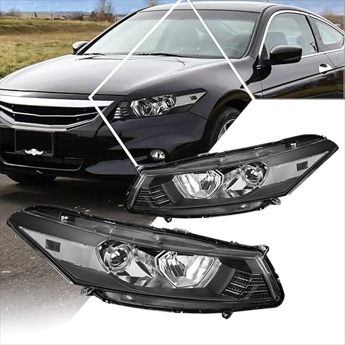 Conjunto de faros delanteros compatible con Honda Accord Coupe 08-12  Faros delanteros con carcasa negra esquina transparente