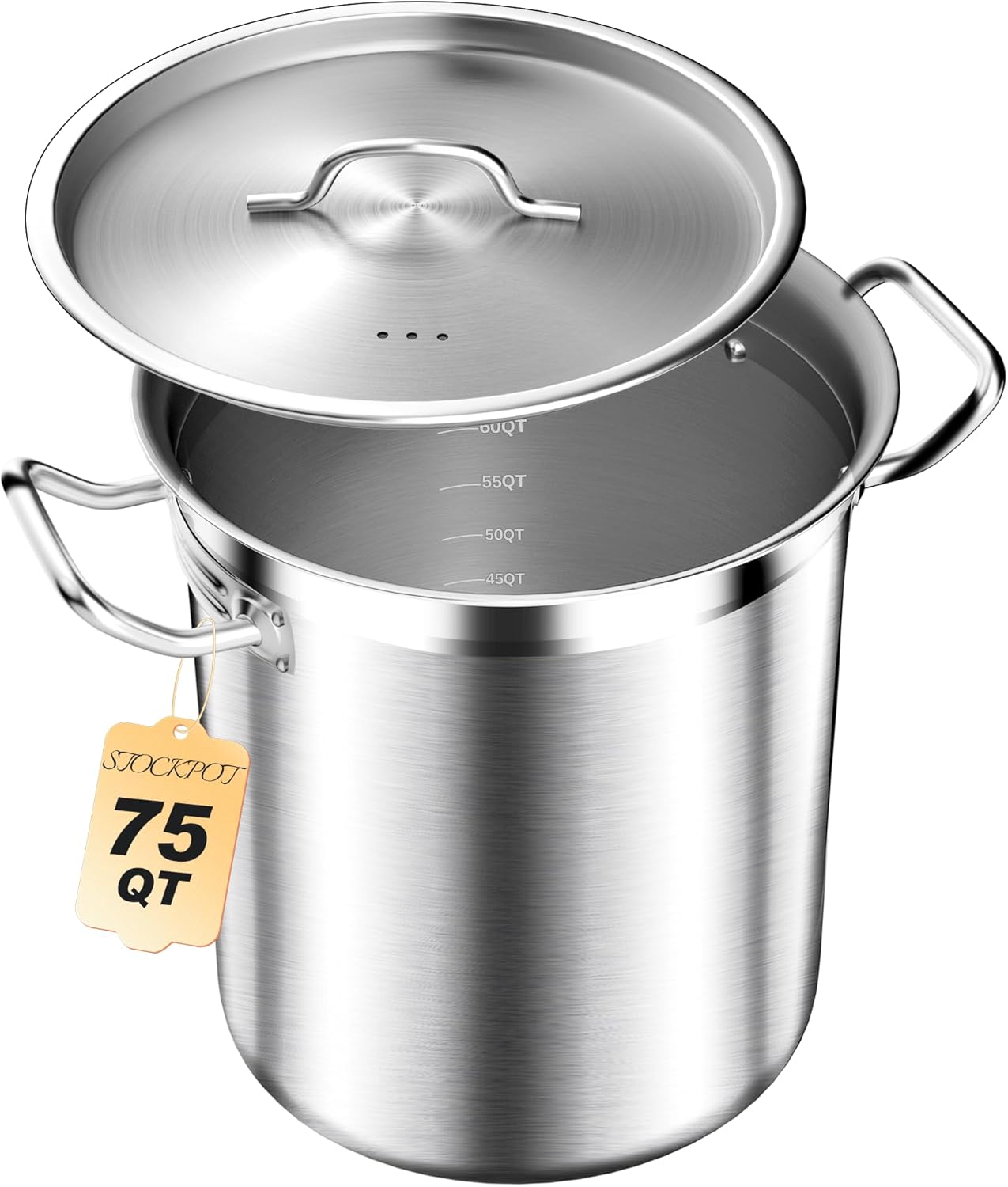 75 Quart Commercial Stock Pot with Lid – Restaurant-Grade Stainless Steel Soup Pot, Triple-Layer Even Heat Base, Steam Vent Lid, Induction Ready – Lobster Boils, Catering, Bulk Cooking