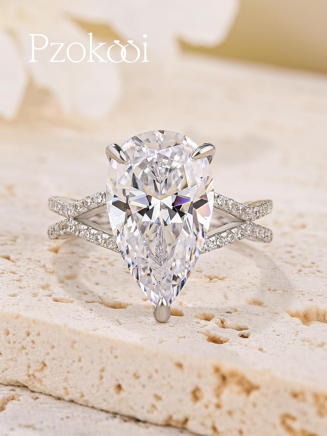 5.0ct Elongated Pear Shaped Engagement Ring for Women,Split Shank 925 Sterling Silver Simulated Diamond Promise Ring for Wedding,Travel,Daily - Image 5