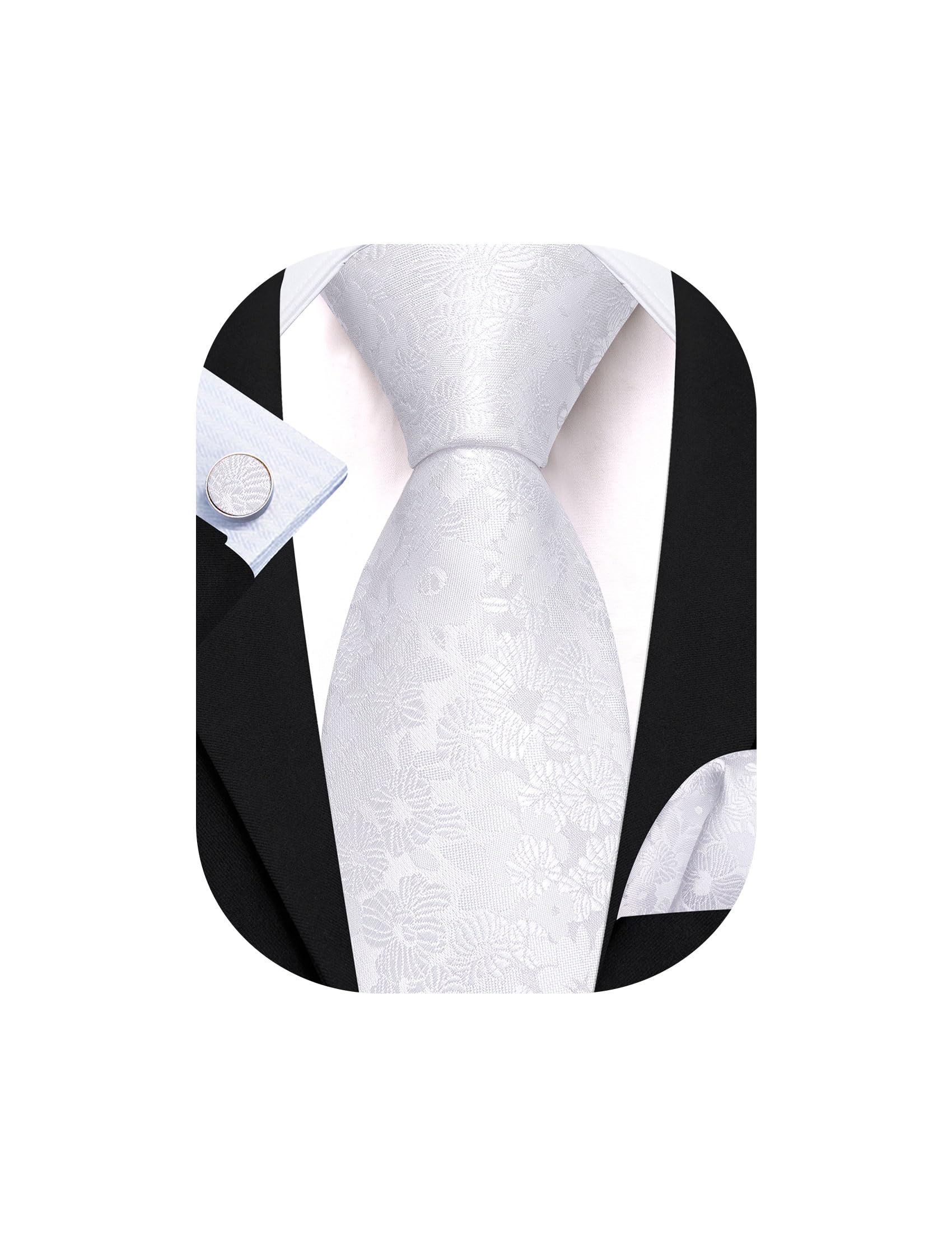 Barry.Wang Men Tie Set Floral Paisley Silk Necktie Pocket Square Cufflinks