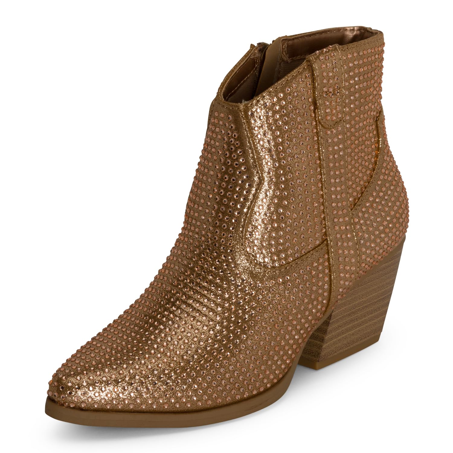 STYLISH S BLING ~ Womens Sparkly Rhinestone Western Cowgirl Ankle Boots Low Stacked Heel Pointed Toe with Side Zipper