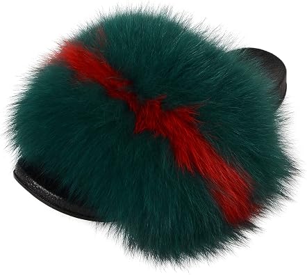 Women Fur Slides Big Fur Womens Fluffy Slippers House Slippers Slides Fuzzy Sandals Furry Slides Open Toe Indoor Outdoor