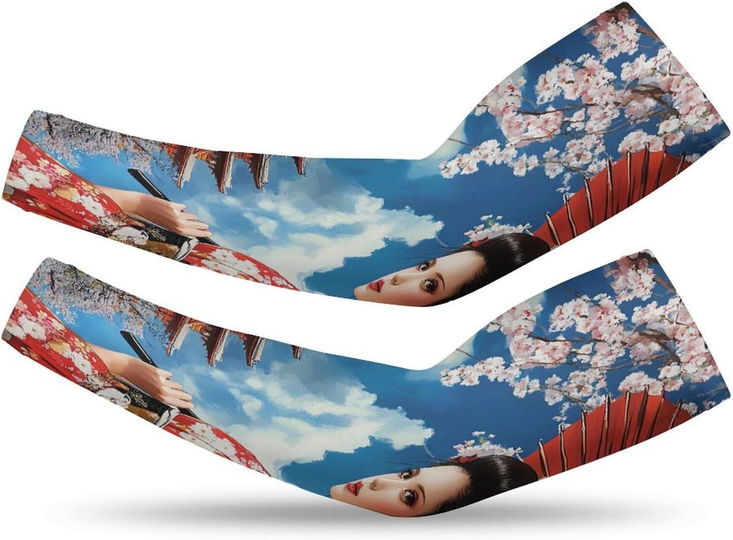 Japanese Kabuki Geisha Arm Sleeves Sun Protection Sleeves Sports Cooling Arm Compression Sleeve for Men Women