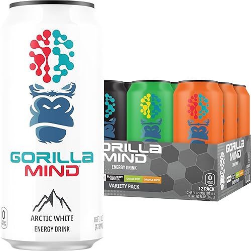 Gorilla Mind Bebida energética  Energía inigualable  Enfoque amplificado  N-acetil-L-tirosina, alfa-GPC, 200 mg de cafeína, uridina, azafrán  0