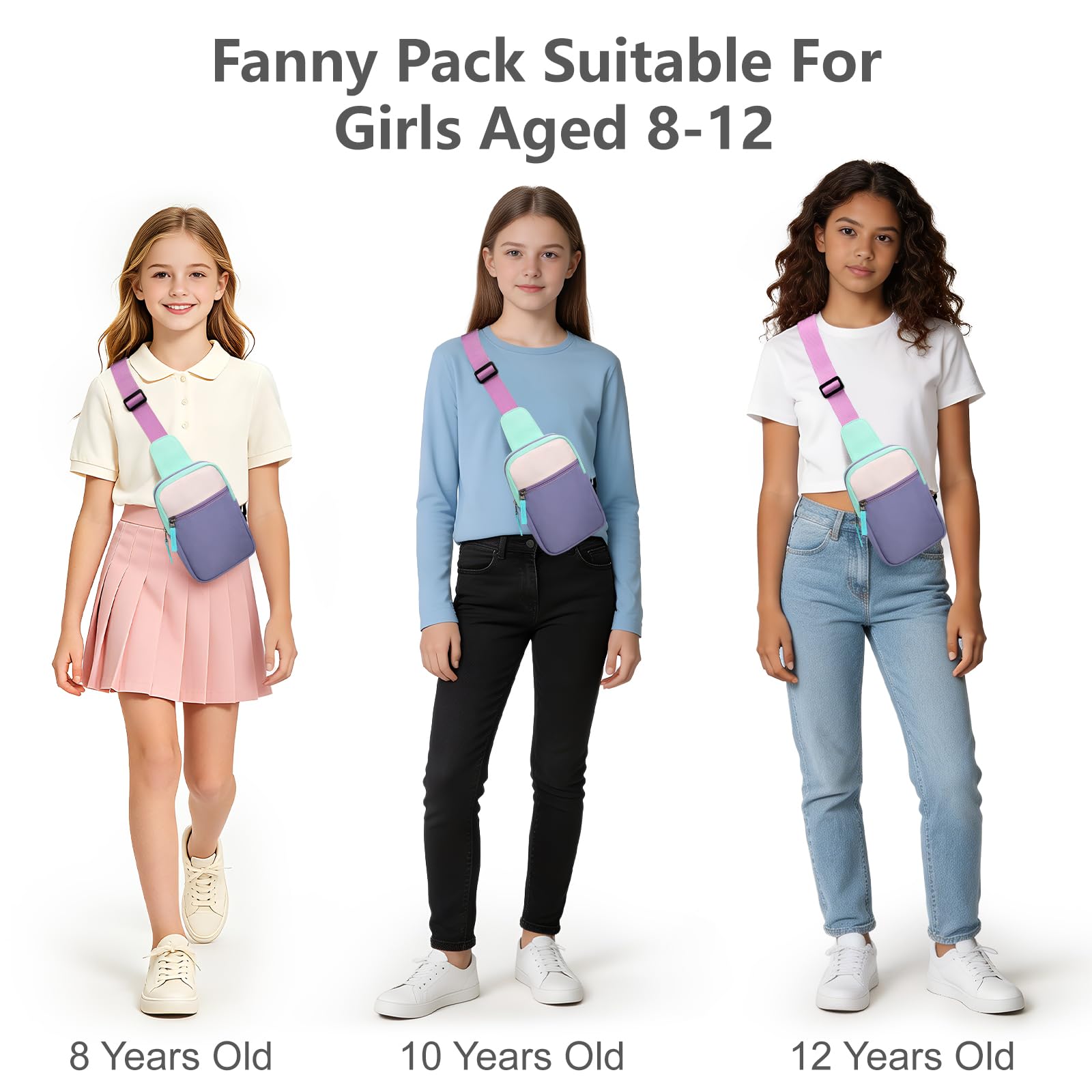 Graduation Gifts Purse for Teen Girls Her, Fanny Pack Birthday Gifts for 8 9 10 11 12 Year Old Girls, Preppy Crossbody Bag, Adjustable Sling Bag Purse Trendy Stuff Kids Travel Essential