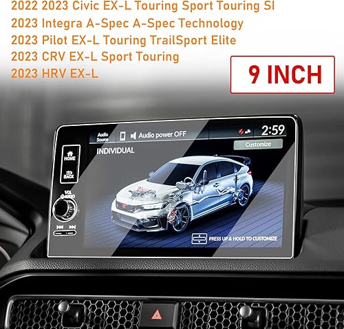 Miniatura 3 de Yumzeco Protector de pantalla compatible con Honda Civic 2022 2023 2024 CRV HRV Pilot Integra de 9 pulgadas, protector de pantalla de vidrio