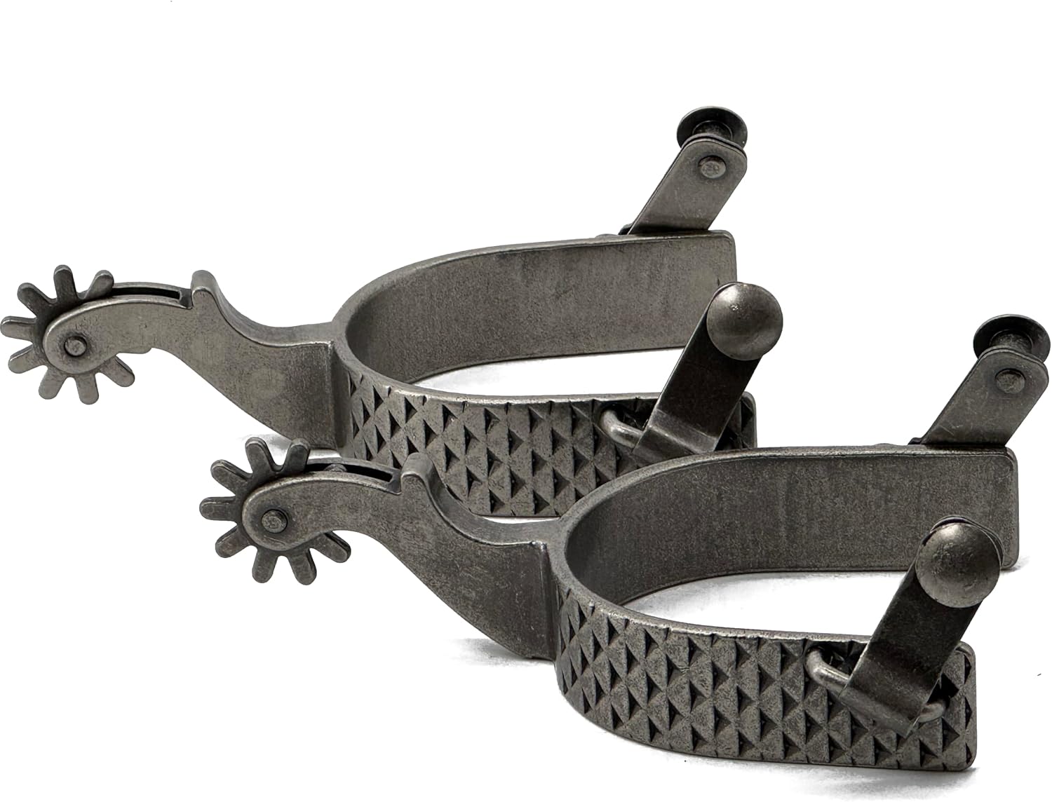 Jeereal Men's Western Cowboy Spurs with Spur Straps, Antique Silver Rasp Plated, Iron, 1" Band, 2-1/4" Shank