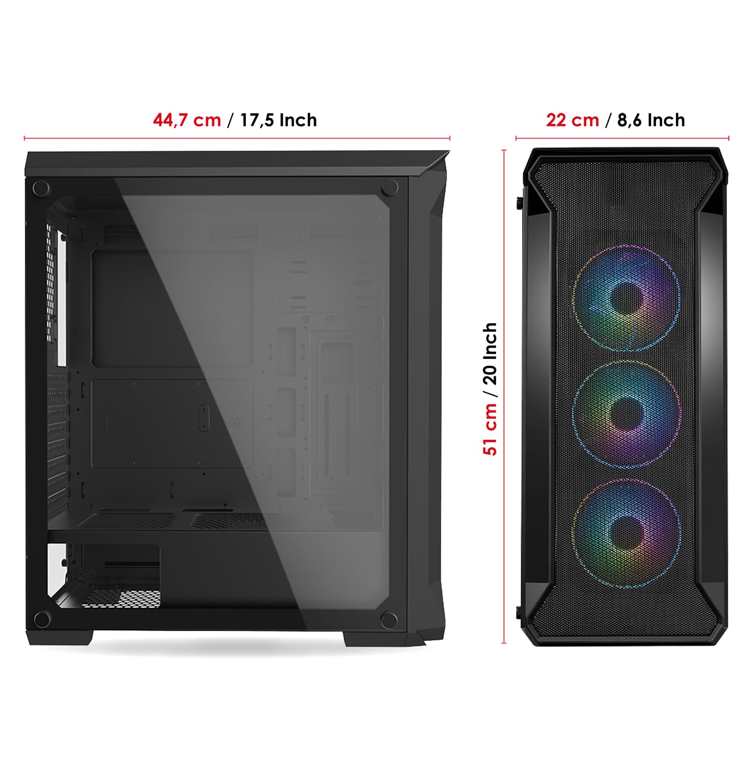EMPIRE GAMING – Obudowa PC Gamer Darkwitcher ARGB Mid-tower ATX - metalowy panel przedni i panel boczny ze szkła hartowanego, 4 wentylatory 5 V PWM LED RGB 120 mm, kolor czarny