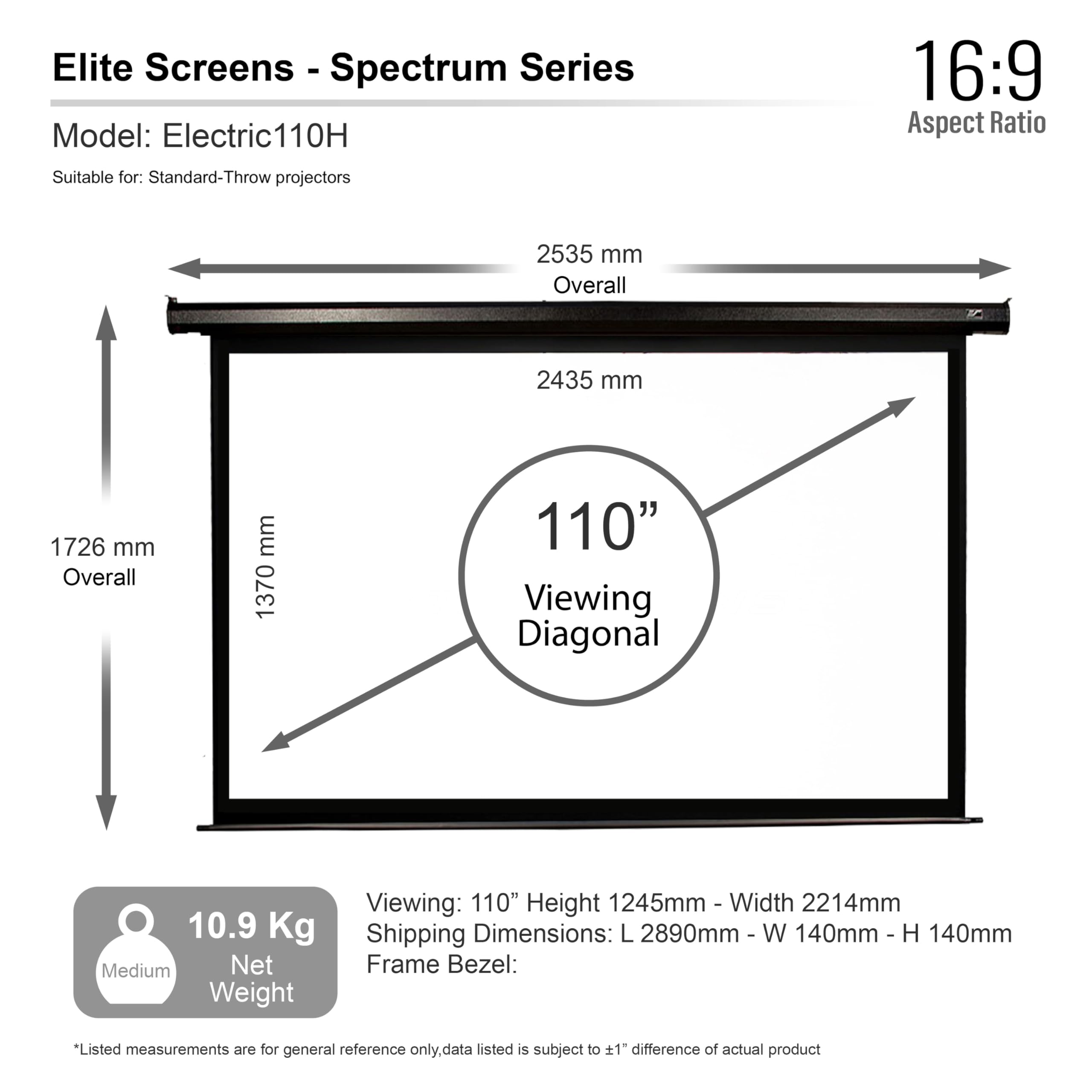 Elite Screens Spectrum 110" - écrans de Projection (Blanc, Noir)