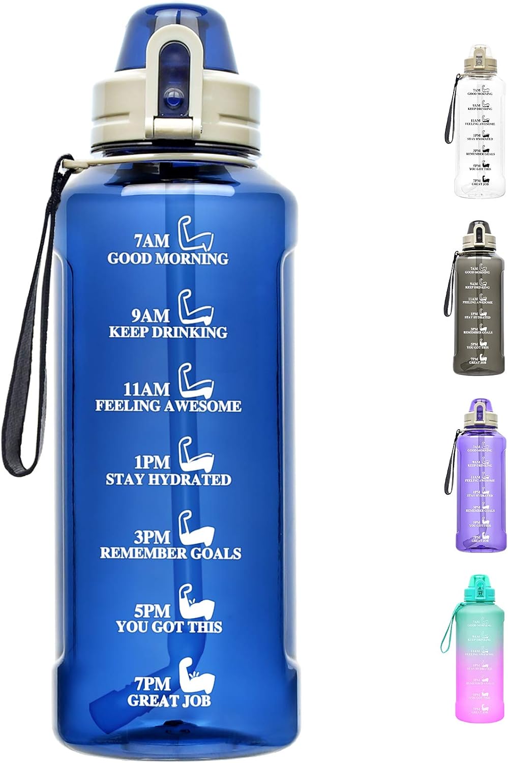 50 OZ Water Bottle Large Half Gallon Water Bottle with Straw, Motivational Water Bottles with Time Marker, Leakproof Tritan Bpa Free Water Jug with Paracord Handle for Fitness,Gym and Outdoor Sports