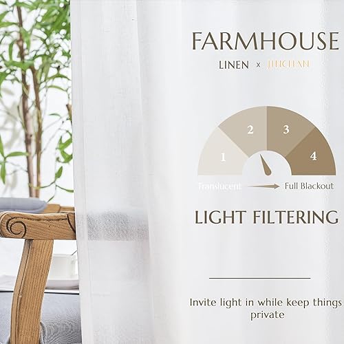 Miniatura 9 de jinchan Cortinas semitraslúcidas de 90 pulgadas de largo, juego de 2 paneles de cortinas de lino blanco para sala de estar, dormitorio, cortinas