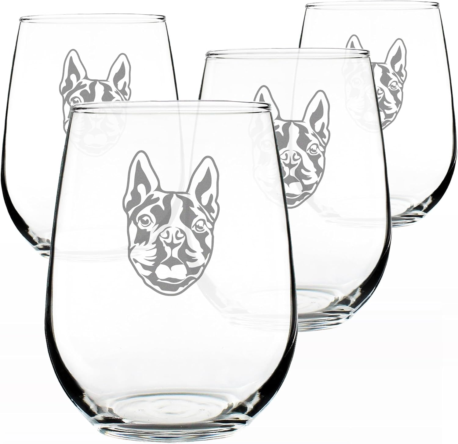 Custom Boston Terrier Face Stemless Wine Glass - Cute Dog Themed Decor and Gifts for Moms & Dads of Boston Terriers - Large 17 Oz - Customized Glasses
