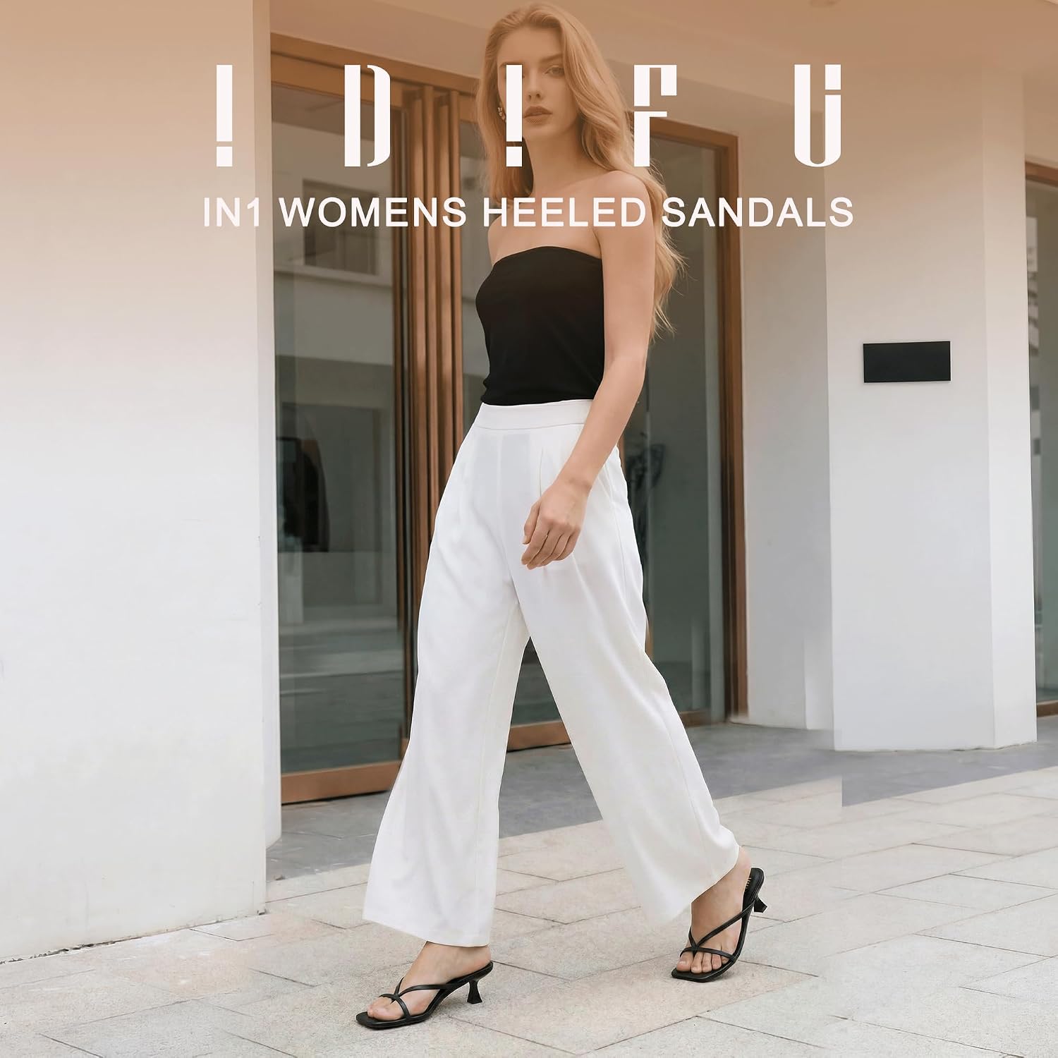 IDIFU IN1 Kitten Heels for Women Flip Flop Strappy Square Open Toe Low Heeled Sandals Wedding Bride Prom Graduation Party Slide Dress Shoes Comfortable Cute Trendy Casual Thong Slip On Heels