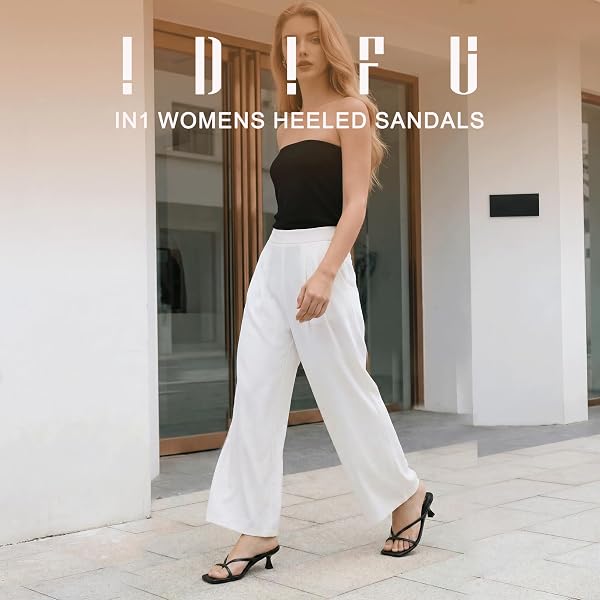 IDIFU IN1 Kitten Heels for Women Flip Flop Strappy Square Open Toe Low Heeled Sandals Wedding Bride Prom Graduation Party Slide Dress Shoes Comfortable Cute Trendy Casual Thong Slip On Heels - 2