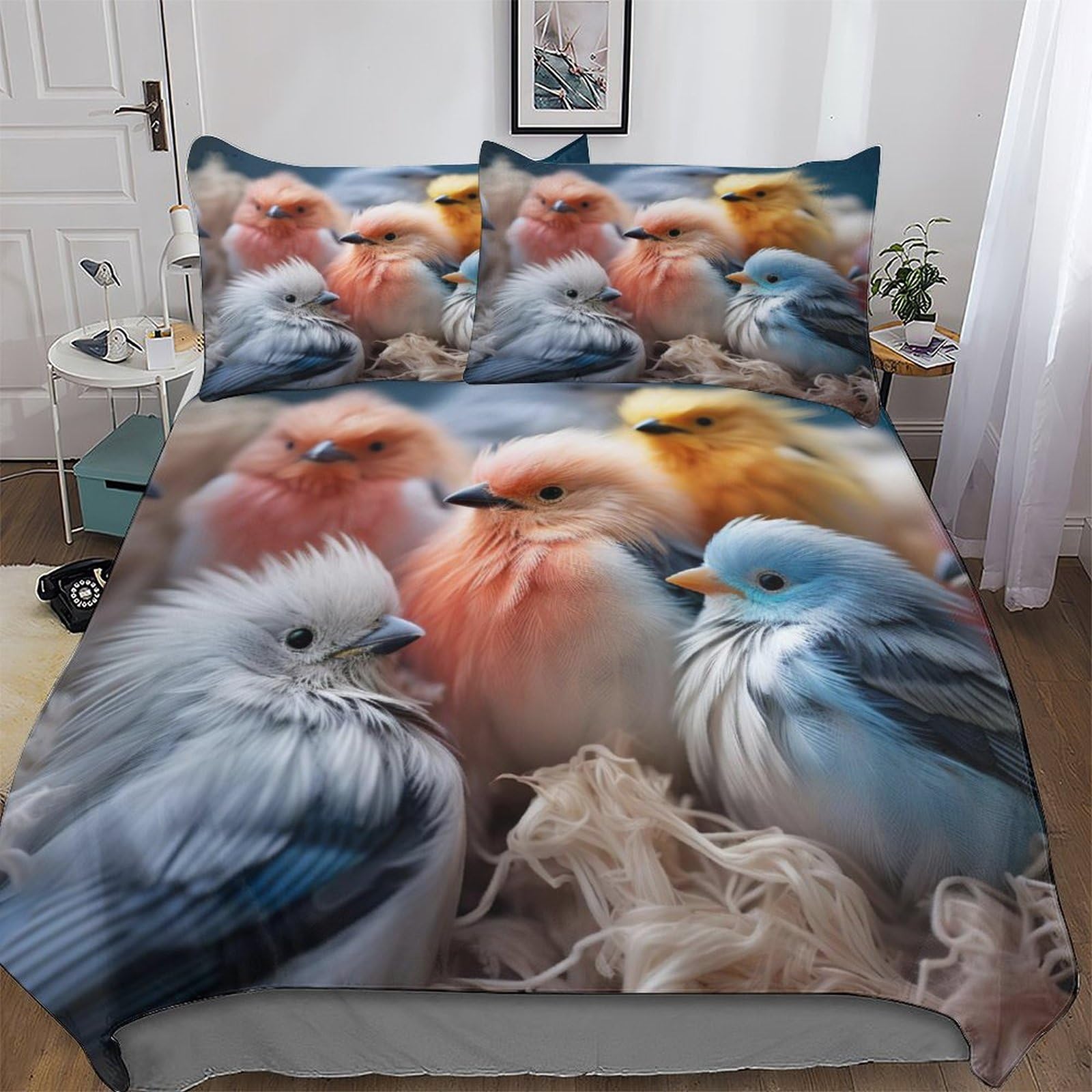 Housse de couette poulet 200x200 cm en microfibre avec 2 taies d'oreiller