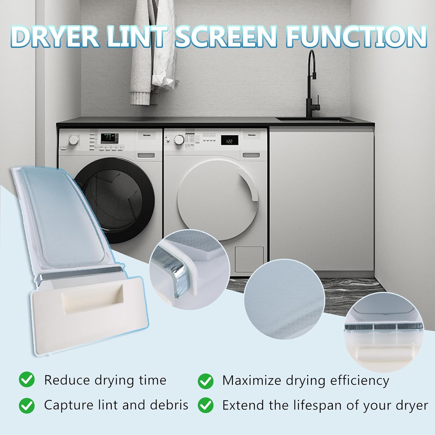 Dryer Lint Trap for Whirpool WED4815EW1, WED5000DW2,Amana Lint Filter NED4655EW1, Maytag Lint Screen MEDC465HW0, MEDC215EW1 Replacement