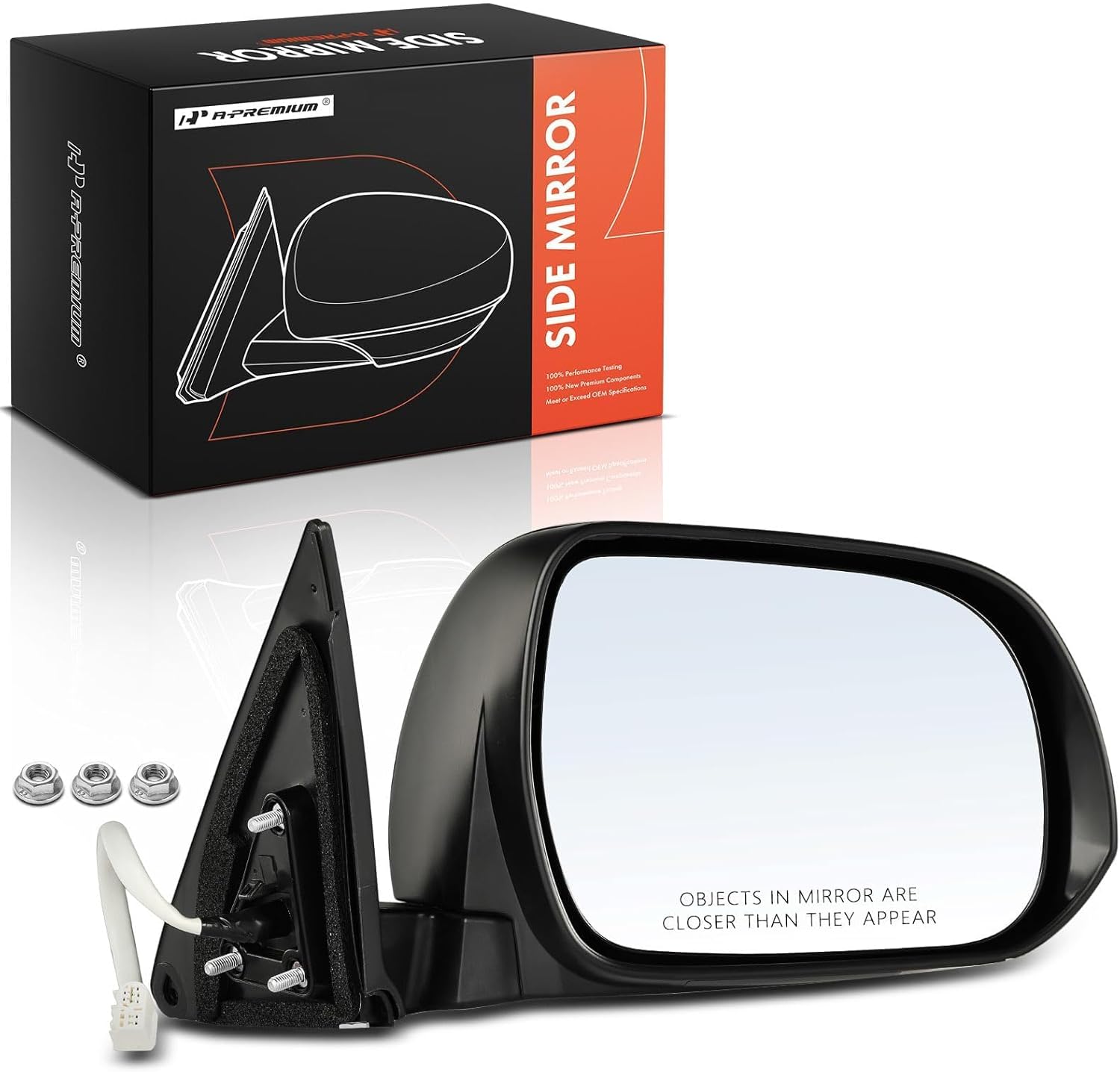 A-Premium Passenger Side Power Door Mirror - Compatible with Toyota Highlander 2008 2009 2010 2011 2012 2013 - Heated Manual Folding Outside Rear View Mirror w/Puddle Light (Black)