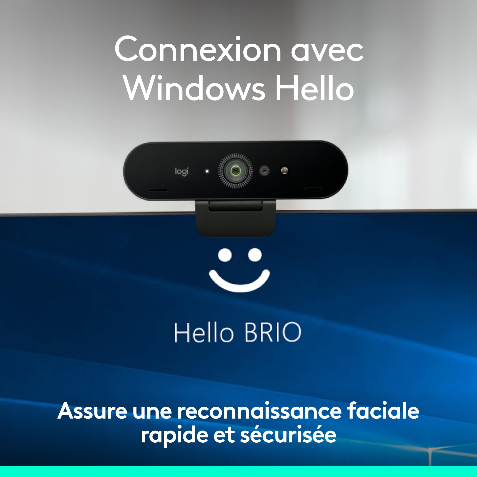 Logitech Brio 4K Webcam pour Professionnels, Connexion biométrique avec Windows, Correction Automatique de l’éclairage,réduction Active du Bruit, Microsoft Teams, Zoom, Google Meet, PC/Mac - Graphite