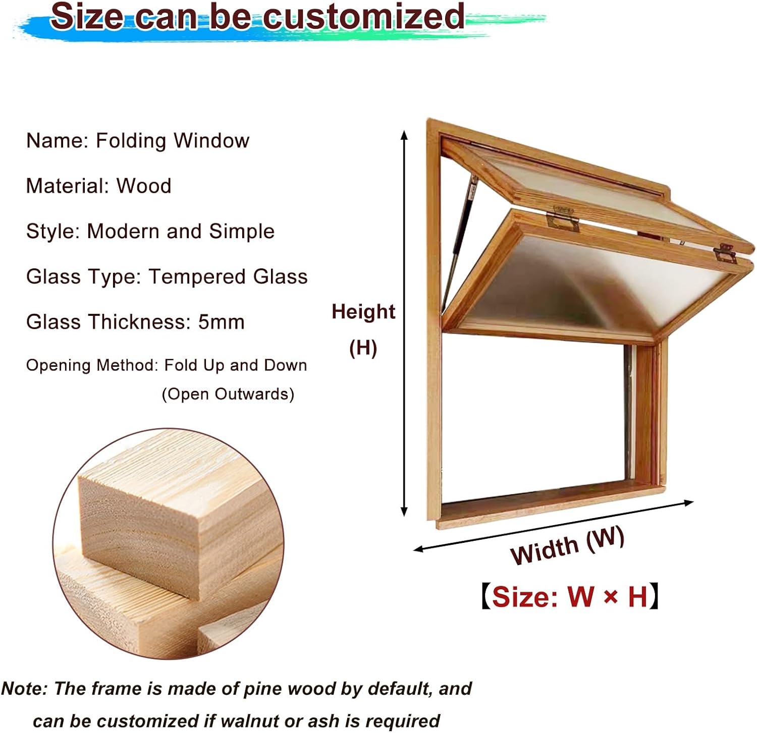 Customizable Folding Sliding Solid Wood Frame Serving Window for Food Trucks, Cafés, Restaurants - Double Hung Roll-Up Design, Mobile Home Use, Durable & Stylish,36x32in/91x81cm