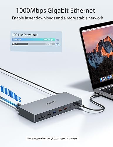 Miniatura 7 de Estación de acoplamiento para laptop con monitor doble, estación de acoplamiento USB C 15 en 1 con puerto de pantalla dual 4K, HDMI, VGA, 100 W PD,