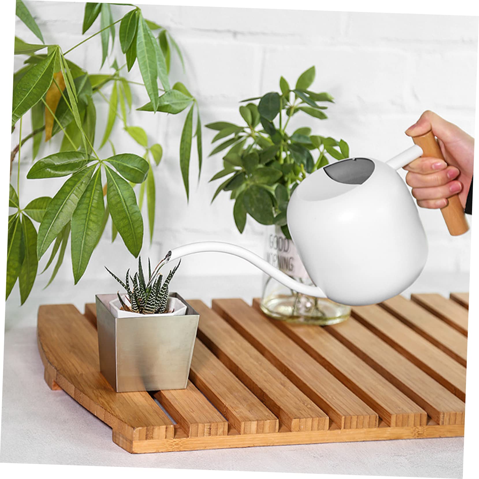 Regadera De De Metal con Mango De Madera Regadera para Flores para Jardinería y Cuidado De Plantas