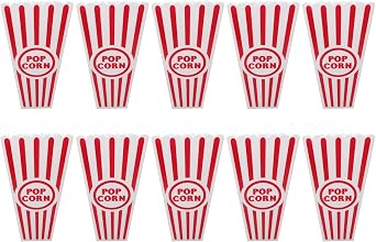 Gadgetime USA Plastic Popcorn Containers for Movie Nights - Red & White Classy, Vintage Style Popcorn Buckets - Tall, Reusable Retro Popcorn Cups for Carnivals - Dishwasher Safe Pack of 10
