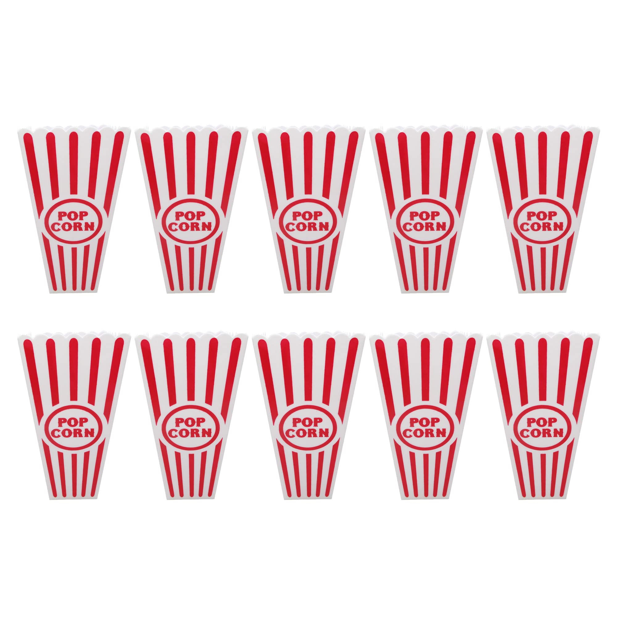 Gadgetime USAPlastic Popcorn Containers for Movie Nights - Red & White Classy, Vintage Style Popcorn Buckets - Tall, Reusable Retro Popcorn Cups for Carnivals - Dishwasher Safe (Pack of 10)