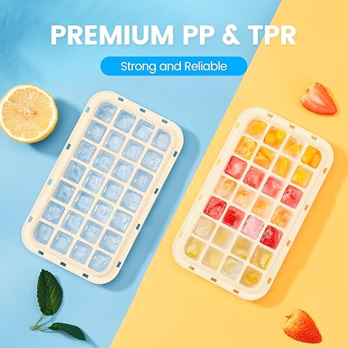 Miniatura 5 de Bandeja para cubitos de hielo con tapa y contenedor, 32 moldes para cubitos de hielo, bandejas de hielo para congelador, molde de bandeja