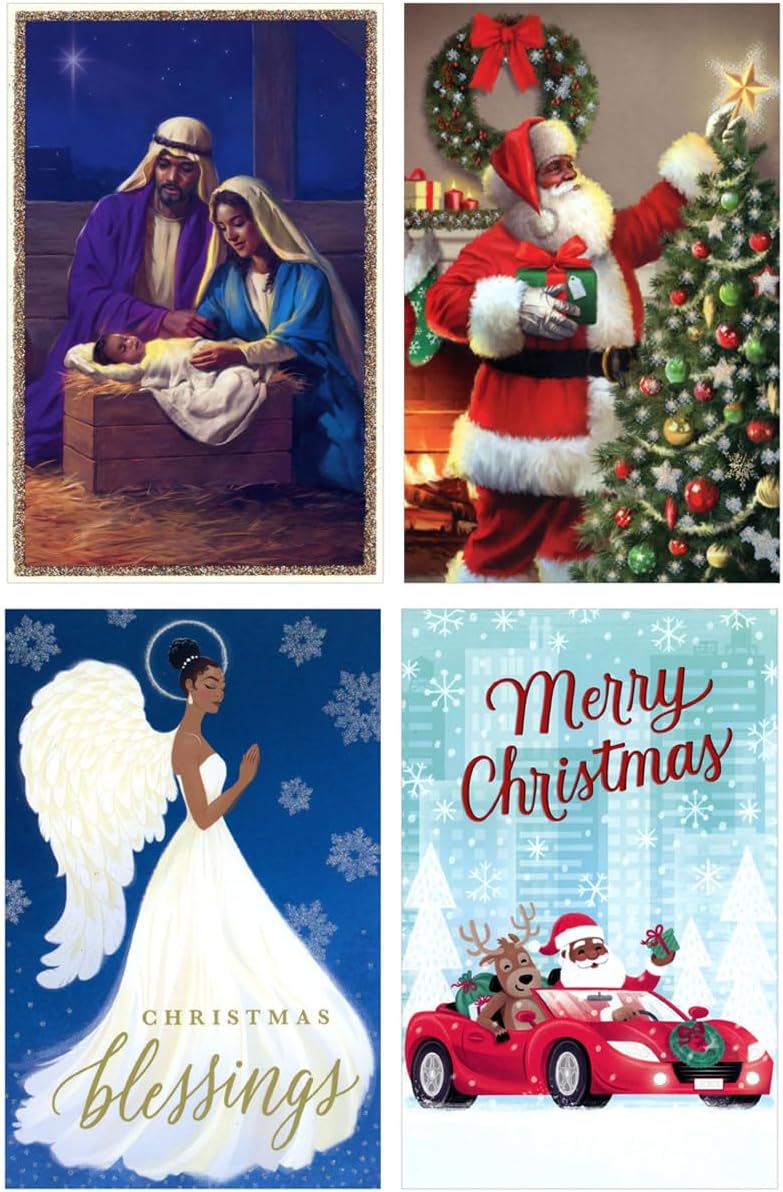 American Greetings African American Card Assortment: Manger Scene, Angel and Santa Box of 20 Christmas Cards