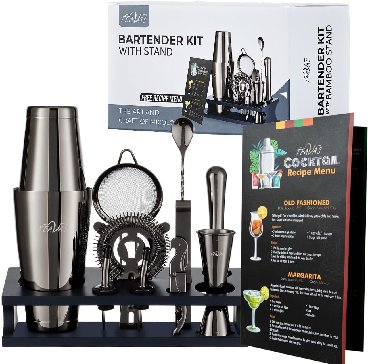 Mixology Black Bartender Kit with Japanese Jigger & Stand