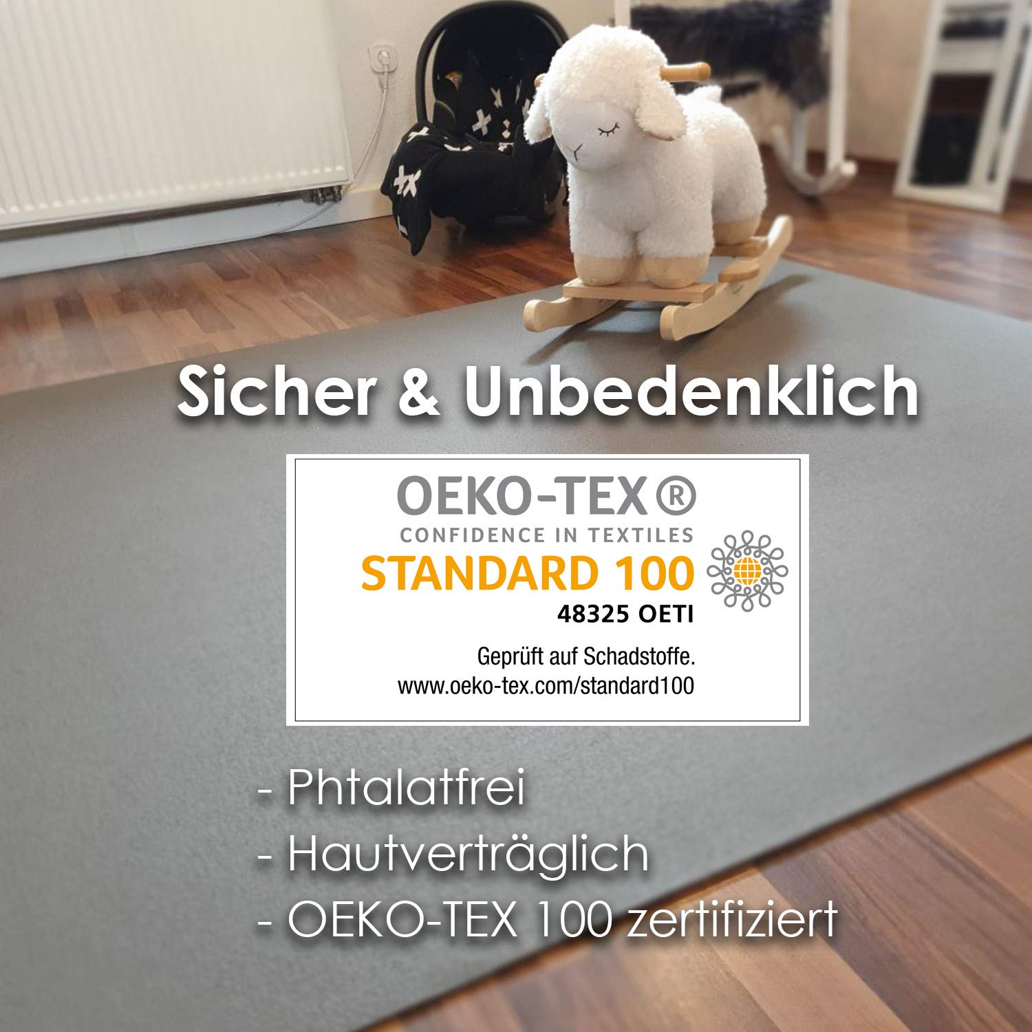 Wunschkind® Krabbelmatte | Krabbelunterlage | Made in Germany | Anti-Rutsch | Öko-Tex 100 | 120x120cm Grau