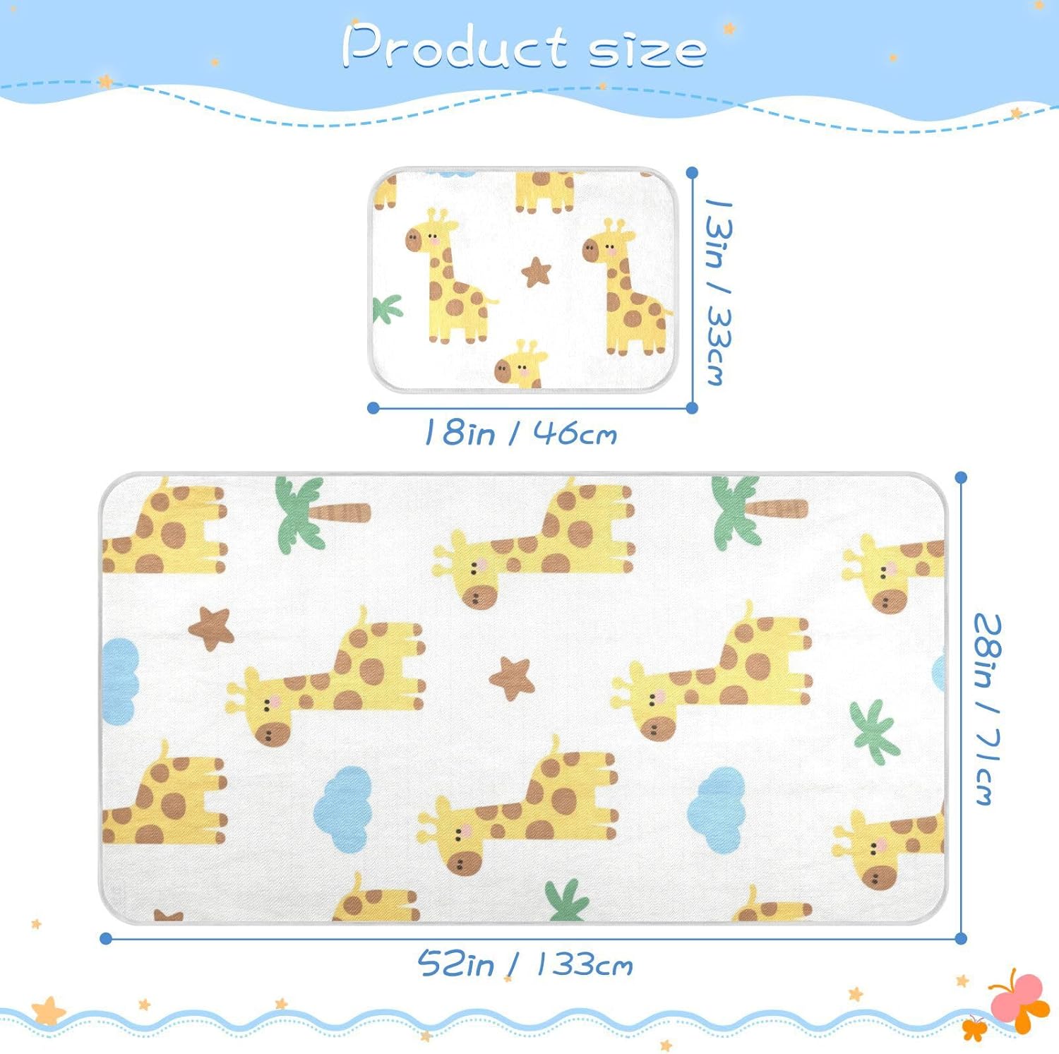 Cute Cartoon Yellow Giraffe Cooling Baby Mattress pad Protector 28" x 52" Breathable Pads for Bed for Baby&Toddler