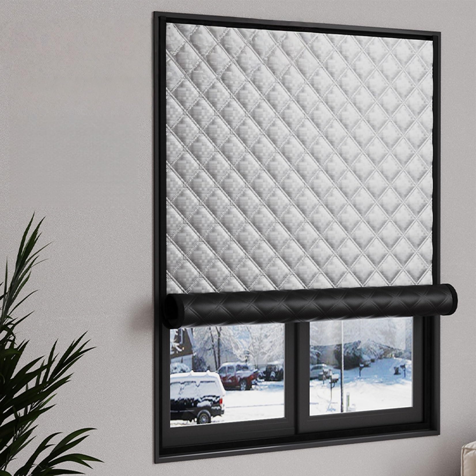 Kit D'Isolation de Fenêtre 110 x 85 cm Coupe-Vent et Insonorisant, Isolant Thermique Rideaux Isolant Hivernage Pas Besoin de Percer des Trous Personnalisable pour l'hiver, Gris