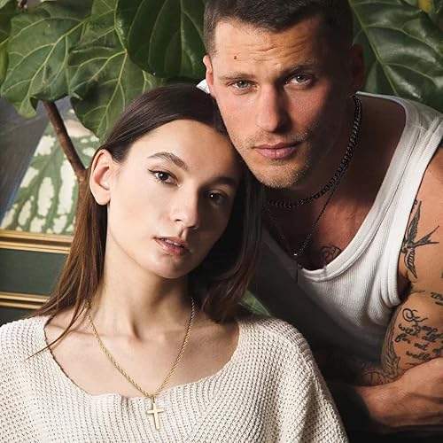 Miniatura 3 de Ursteel Layered Cross Necklace for Men - 18K Gold Silver Black Stainless Steel Mens Cross Necklaces Cross Chain, Layered Rope Chain Cross Necklace